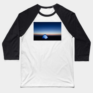 Illuminated tent on the beach by the sea at dawn Baseball T-Shirt